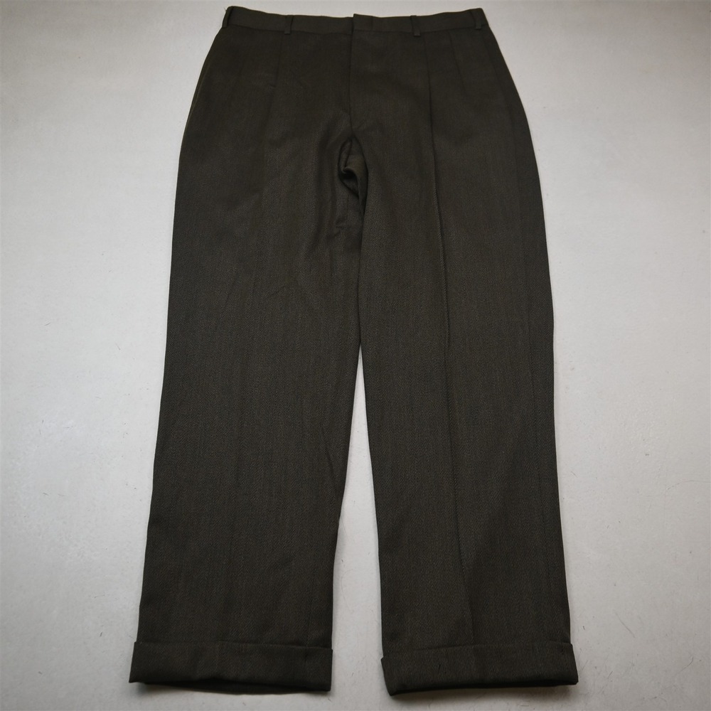 Vtg USA Brooks Brothers 36x32 Brown 100% Wool Twill Pleated High Waist Pants